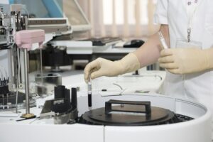 A healthcare worker handling potentially hazardous materials